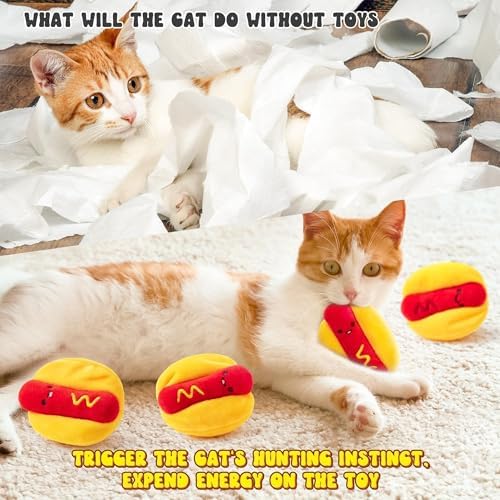 L1rabe Hot Dog Catnip Toys for Cats- Kitten Birthday Gifts for Cat Lovers