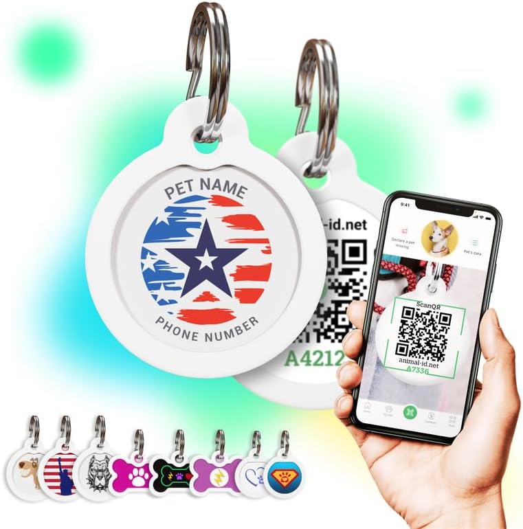 QR Code Dog Tag Personalized Pet Id Silent Cat Tags Engraved Name Plate with Online Profile («Little Patriot»)