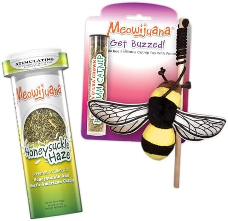 Meowijuana Get Buzzed Bundle for Cats | Refillable Plush on Wand + Blend