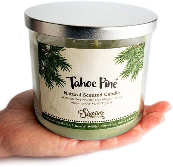 Tahoe Pine Scented Natural 3 Wick Candle, Essential Fragrance Oils, 100% Soy, Phthalate & Paraben Free, Clean Burning, 14.5 Oz.