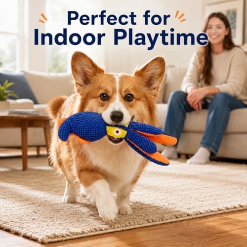 Squeaky Dog Toy, Crinkle Plush Squid for Small & Medium Dogs