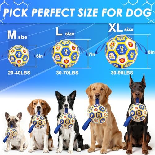 Vivifying Dog World Cup Soccer Ball Toy, 8 Inch Floatable Interactive Dog Toy for Large and Extra Large Dogs, Durable PU Enrichment Ball with Nylon Straps for Outdoor Fetch, Training & Playing