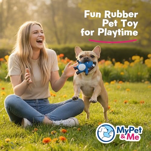 My Pet & Me Rubber Squeaky Dog Toys for Small Dogs and Puppies, Soft Latex Squeak Toy for Light to Moderate Chewers, Teething and Fetch Play with Squeaker (Blue Mouse, 4.3 Inch)