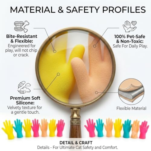 Finger Gloves Cat Teaser Toys, 10PCS Interactive Kitten Teething Mittens, Soft Silicone Pet Training Toys for Indoor Cats, Assorted Colors