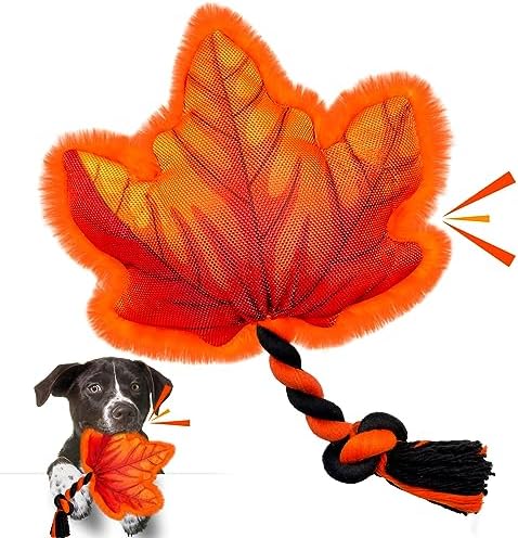 Thanksgiving Dog Toy, Squeaky Maple Leaf Rope Toy for Small Dogs