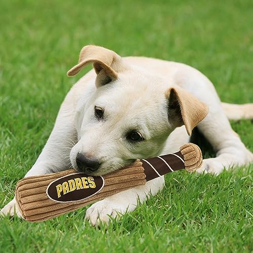 MLB San Diego Padres Baseball Bat Toy for DOGS & CATS. Soft Corduroy Plush Dog Toy with Inner SQUEAKER, MLB Chew Toys for Dogs or Cats. Durable Fun Interactive Dog Toy with Team Names and Logo