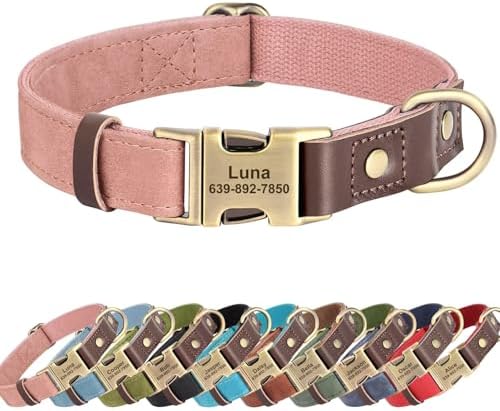 Personalized PU Leather Dog Collars,Quick Release Buckle,Pink,XL