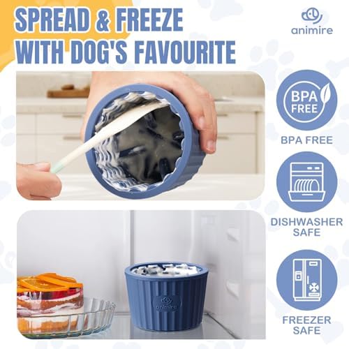 Dog Lick Bowl, Anxiety Relief Dog Licking Mat Freezer Treat Dispenser, Non-Slip Anti-Choking Silicone Slow Feeder Lick Bowl for Small Medium & Large Breed Dogs, BPA Free(Deep Blue,M-L)
