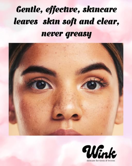 Wink Skin Care Kit for Teens | Plant-Based Facial Kit for Girls & Tweens, 4-Piece Set with Milk Cleanser, Rose Petal Toner, Face Fruit Serum & SPF Moisturizer, Mom-Approved Essential Kit for Young