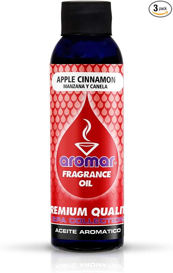 AROMAR Premium Fragrance Oil, 4oz Bottle 3 Pack Long Lasting Aromatic Scent, Fresh and Revitalizing Aromatherapy for Living Room, Bedroom, and Kitchen 12oz Apple Cinnamon