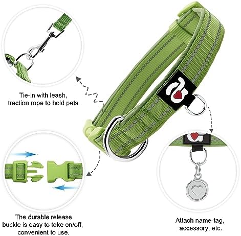 azuza Reflective Dog Collar, Neoprene Padded Large Dog Collar, Army Green L