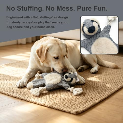 No Stuffing Crinkle Squeaky Dog Toy for Small Medium Puppies,（Raccoon）