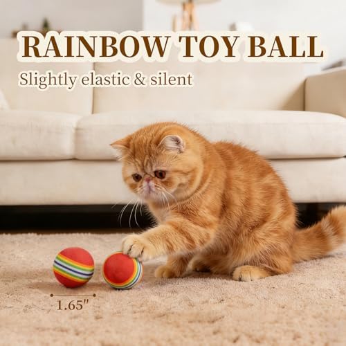 Cat Toys for Indoor Cats, a Set of 32 Interactive cat Toys, Including Colorful Springs, Squeaky Balls, Rainbow Balls, Feather Bouncy Balls, Bell Balls, and Many Other Kitten Toys.