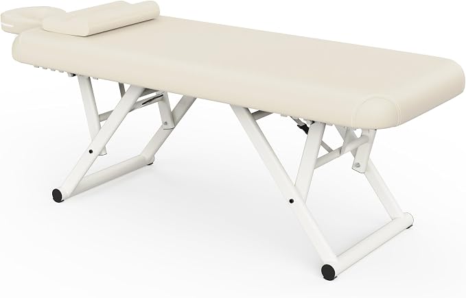 Heavy Duty Stationary Massage Table - Adjustable Massage Table With Adjustable Height & Fixed Backrest, Treatment Tables With PU Leather, C-Shaped Pillow and Sturdy Metal Frame Support Up to 1000LBS
