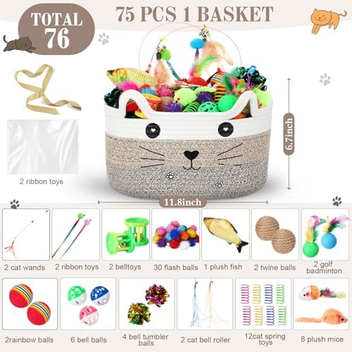 Zopeal 76 Pcs Cat Storage Basket Gift Toys Set, Brown