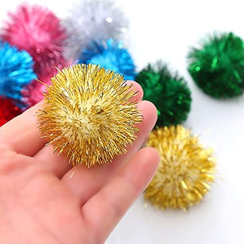 VOVIGGOL 20 Pack 2 Inches Sparkle Balls for Cats, Large Size, Glitter Pom Poms Fuzzy Balls for Cats, Kitten Indoor Assorted Color Random