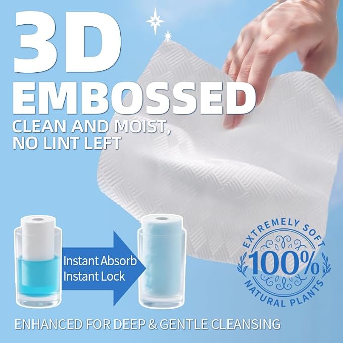 Disposable Facial Towelettes, Extra Large,10"×12", Lint Free, 100% Plant Fiber, Face Towel,Biodegradable,Microfiber Soft, Makeup Remover,Dry Wipes, Sensitive Skin, Facial Cleansing Cloths,50 Count