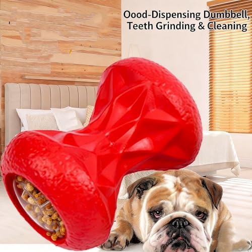 Sandglass Interactive Dog Food Dispenser Toy,chew Resistant, Dumbbell Shape,Teeth Cleaning Treat Puzzle Ball for Dogs (Orange)