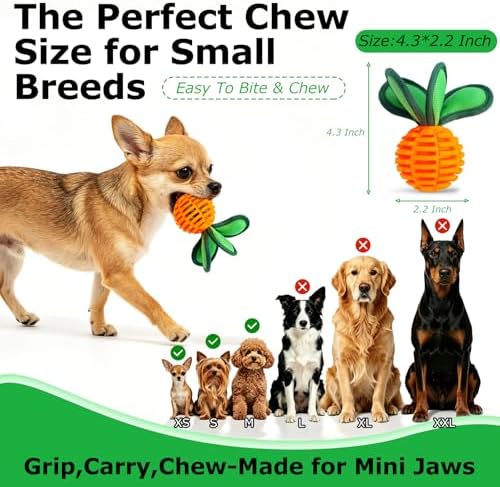 2 Pack Small Dog Chew Balls, 2.2 Inch Squeaky Treat Dispensing Toy, Interactive Puppy Ball Toy for Anxiety Relief & Boredom Reduction, Durable Pet Chew Toy for Fetching, Tugging and Dental Cleaning