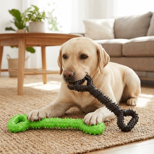 TPR Dog Chew Toy, Bone Shaped Teeth Cleaning Stick with Textured Surface, Green Black, 13 x 4.3 x 1.2 in(Black)