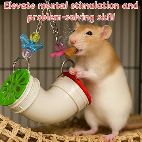 Mouse Rat Enrichment Toys Foraging, Treat Dispenser Rats Foraging Toy, Interactive Hide Treats Enrichment Hamster Toy for Rats Guinea Pig Small Pet, Hanging Slow Feeder (S, Plastic)