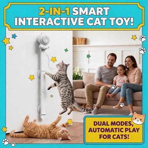 2-in-1 Electric Cat Wand, Rechargeable Auto Toy, Suction & Hanging