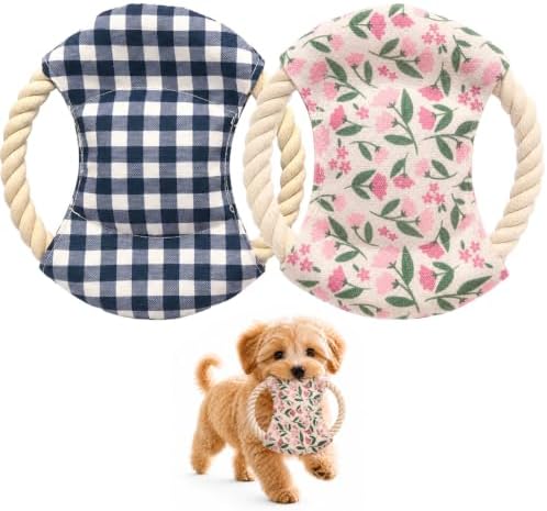 Dog Frisbees Cotton Rope Toys Flying Discs 2 Pack, Teething, Soft Polyester Squeaker Toy for Training,Throwing,Chewing and Interacting for Anti Boredom & Anxiety, Easy to Clean