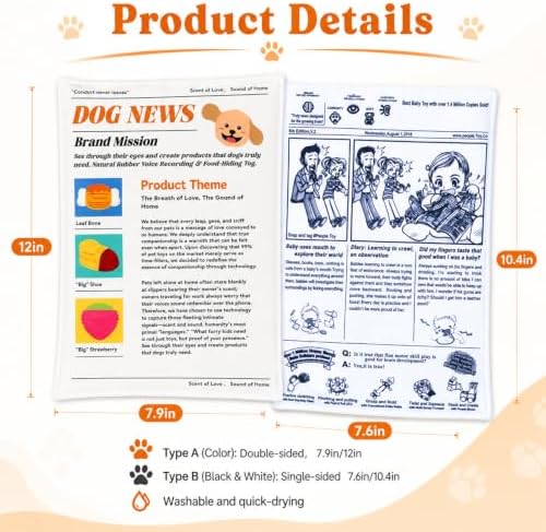 2026 New Crinkle Dog Newspaper Toy Indestructible Newspaper Toys for Dogs Durable Non Shredding Washable,No Stuffing Dog Chew Toy for Puppy Puppies Small and Medium Dogs-2PCS