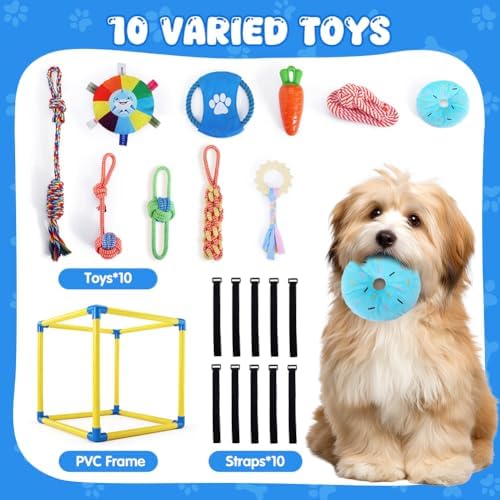 Puppy-Play-Gym for Small Dogs with 10 Dog Toys,19.5" Indoor-Jungle-Play-Gym