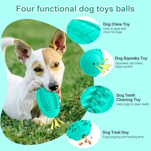 Squeaky Dog Balls for Aggressive Chewers, Indestructible Squeaky Toys for Large Dogs, Treat Dispensing Toys Interactive, Treat Toy Ball, Super Chewer Toy Large Breed