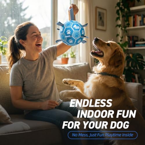 QDAN Dog Soccer Balls Toys : Premium Dog Soccer Ball with Straps, Outdoor Dog Toys, Pet Training Soccer for Medium Large (7 Inch)