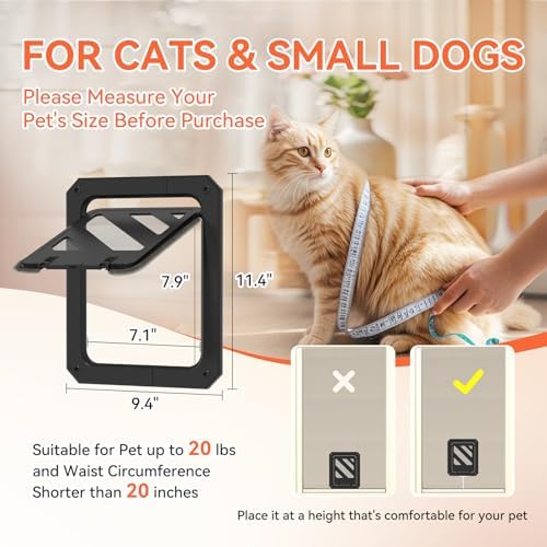 LIBBEPET Cat Door for Screen Door with Lockable Flap for Cat ≤20 lbs, Black