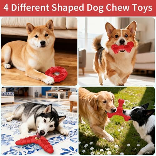 Natural Rubber Dog Chew Toys 4 Pack Tough Dog Toys for Aggressive Chewers