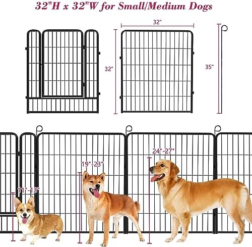Outdoor Dog Fence Playpen, 32 inch Pet Playpen 12 Panels Puppy Playpen Portable Fences Outdoor Exercise Pen with Doors for RV,Camping,Yard