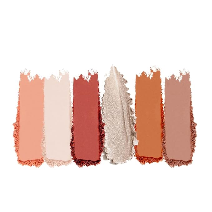 Matte Shimmer Glitter Eyeshadow Palette – 6-Color Warm Red Brown & Champagne Gold Eye Shadow Kit, High Pigment Long-Lasting Neutral Rust Makeup Palette for Daily Wear, Fall Looks & Soft Glam