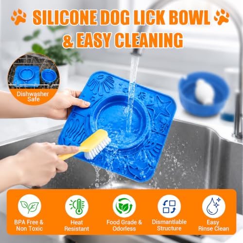 2-in-1 Slow Feeder Dog Bowl with Rolling Ball, Large Silicone Dog Lick Bowl