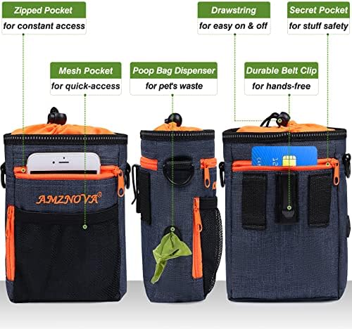 AMZNOVA Dog Treat Pouch Treatnow Dog Treat Bag, 6 Cups, Heather Navy