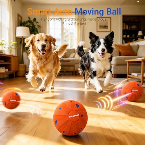 Interactive Dog Ball Toy, Automatic Rolling & Bouncing, 3.2" Orange, E-TPU