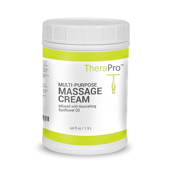 Multi-Purpose Massage Cream by TheraPro - 1/2 Gallon - Hypoallergenic, Unscented Cream - Massaging Cream Infused with Jojoba, Avocado Oil, Sweet Almond Oil - Non-Greasy & Unscented Massage Cream