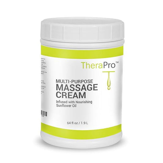 Multi-Purpose Massage Cream by TheraPro - 1/2 Gallon - Hypoallergenic, Unscented Cream - Massaging Cream Infused with Jojoba, Avocado Oil, Sweet Almond Oil - Non-Greasy & Unscented Massage Cream