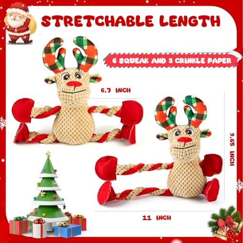 Christmas Squeaker Dog Toys Interactive Durable Dog Chew Toys Reindeer Plush Toy for Puppy Small Dogs Medium Dogs and Large Dogs Birthday