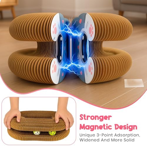 Kitty Curls Cat Toy (Large) Twisty Paws Kurlz | Magnetic Magic Organ Cat Scratcher | Interactive Cardboard with Bell Ball & Hanging Teaser | Honeycomb Design | 1 pcs Teaser 1 pcs Scratcher