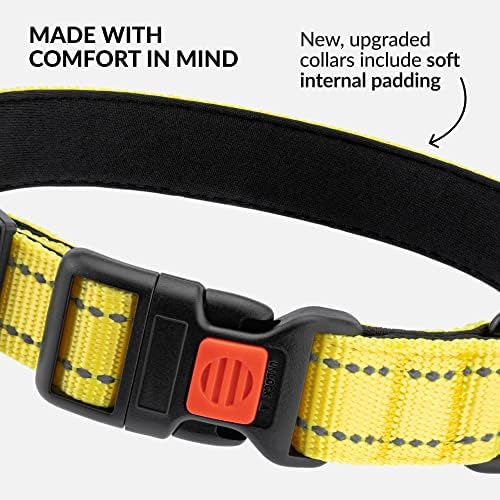 Reflective Dog Collar, Quick-Release Buckle (Yellow, 12-16 Inch)