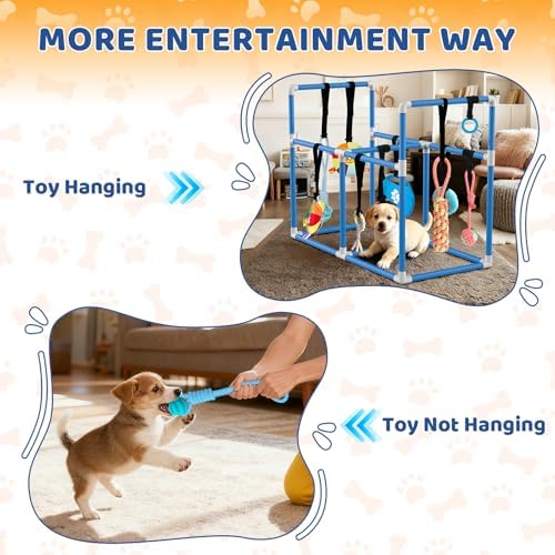 Large Puppy Play Gym & 10 Toys (Blue,33.5″ x 28.5″ x 19.6″‌)