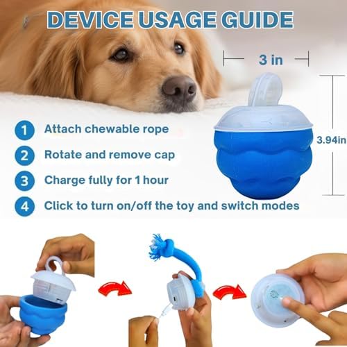 2026 New Interactive Dog Ball [Upgraded Version] - Smart Automatic Rolling Toy with Chew Rope & Sound for Small to Medium Dogs, USB Rechargeable, Durable Dog Stimulation Toy to Keep Them Busy