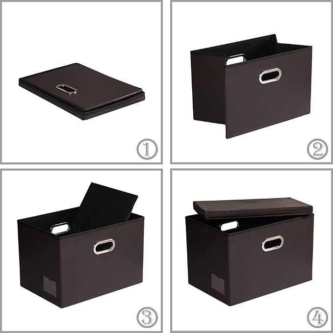 Foldable Storage Bins with Lids [5-Pack] Leather Fabric Collapsible Storage Boxes Organizer Containers Baskets Cube with Cover for Bedroom Closet Office Nursery Brown 14.9x10.8x10