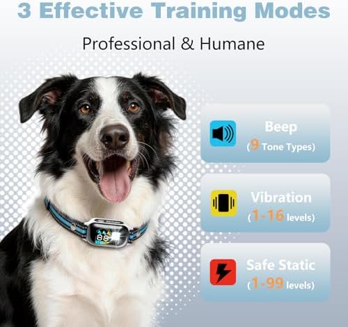 2 in 1 Shock Collar for Dogs 7-120lbs, Automatic Bark Collar with Remote Control, 3300ft IPX7 Waterproof E Collar for Large Medium Small Dogs with Beep (1-9), Vibration(1-16), Safe Shock(1-99)