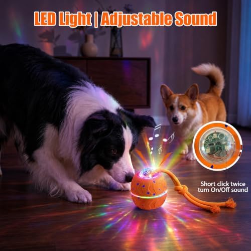 Smart Interactive Dog Toy Ball, Dog Enrichment Toys, Dog Barking Ball, E-TPU Material, Electric Automatic Moving and Rolling Dog Toy with Rope for Small, Medium, Large Dogs Boredom.
