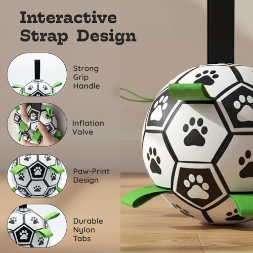 7 Inch Dog Soccer Ball with Straps, Herding Balls, Toy for Tug