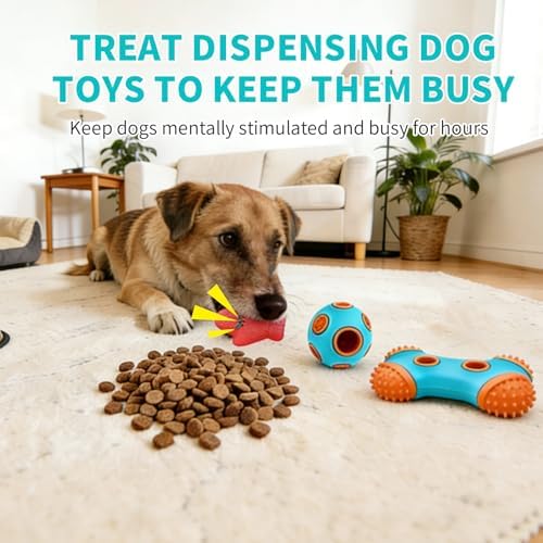 Dog Chew Toys 3 Pack, Squeaky Toy, Treat Dispensing Slow Feeder for Large and Medium Dog, Multifunctional Teeth Cleaning and Gum Massage (Bone-Ball-Glove)